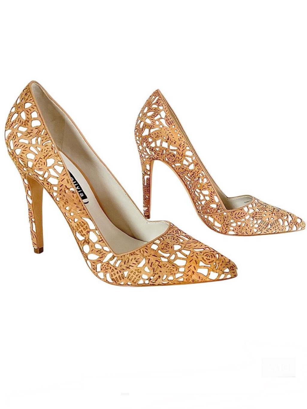 Alice + Olivia Dina Three Laser Cut Cork Pointed Toe Stiletto Pumps Eu 40 Italy